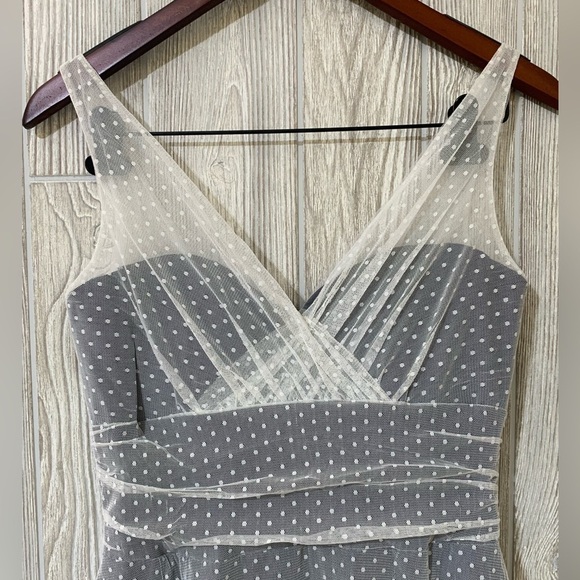 Polka Dot Tulle Lace Navy Blue Lined Dress Jim Hjelm Occasions Size 10 - Picture 2 of 12